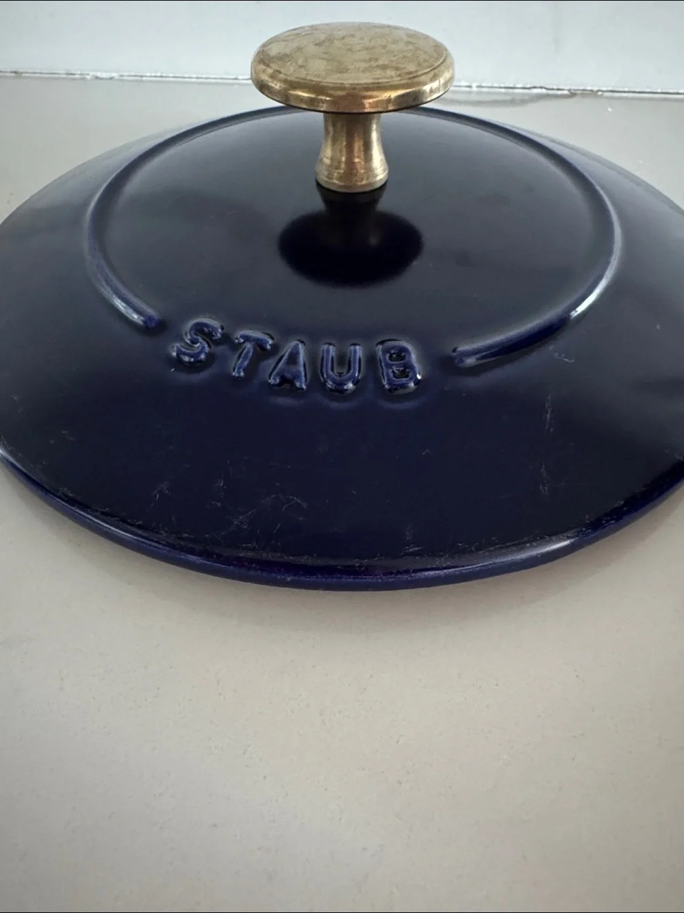 Staub Navy Blue Cast Iron Petite French Oven with Brass Knob